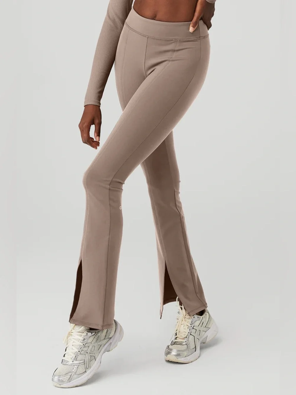 ALO YOGA Airbrush High-Waist split flare Flutter Legging taupe small stretch s